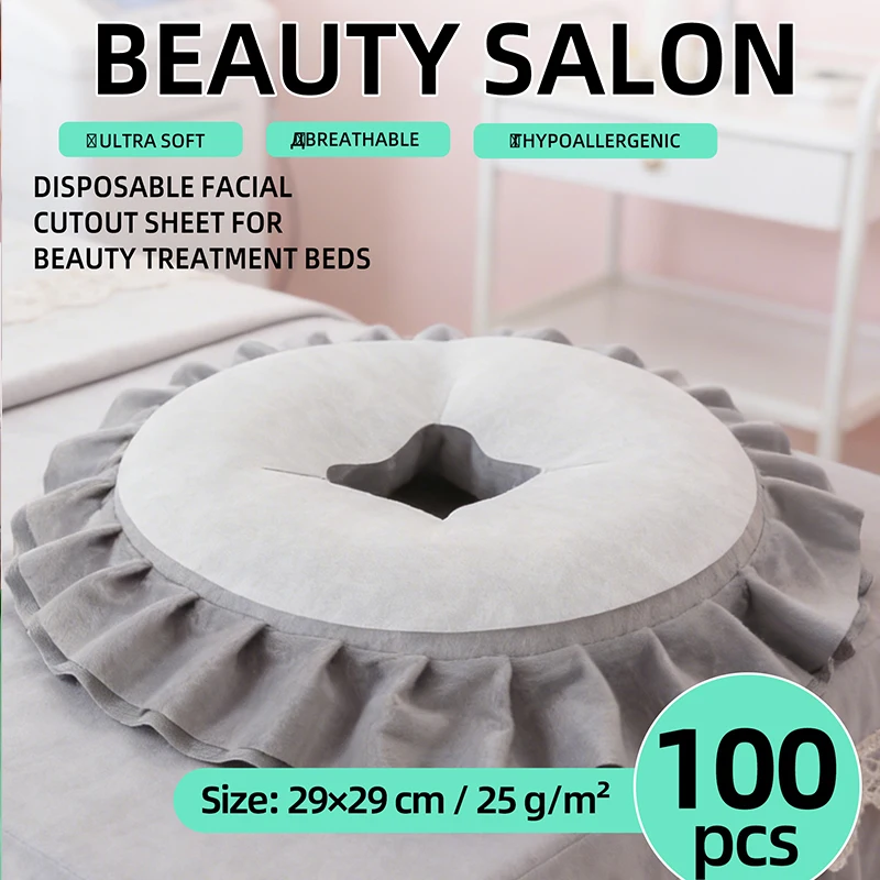 100 Pieces of Disposable Non-Woven Massage Bed Pads with Face Holes - Disposable Face Pads for Massage, Face Pillows, and Face Cushions - Soft White Face Cradle Covers, Suitable for Beauty Salons and Spas