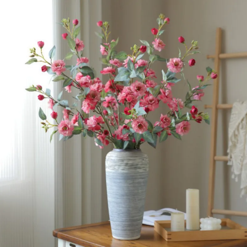 5PCS New Camellia Simulated Flower Long Branch With Fake Leaves Artificial Flower Wedding Home Table Decor