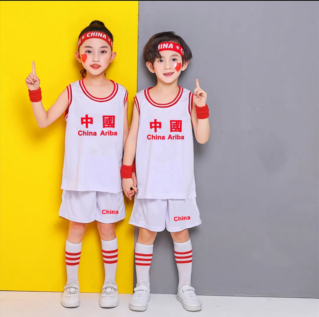 Summer Children’s Basketball Uniform Suit Boys And Girls Jersey Chinese Team Student Sport Wear Set