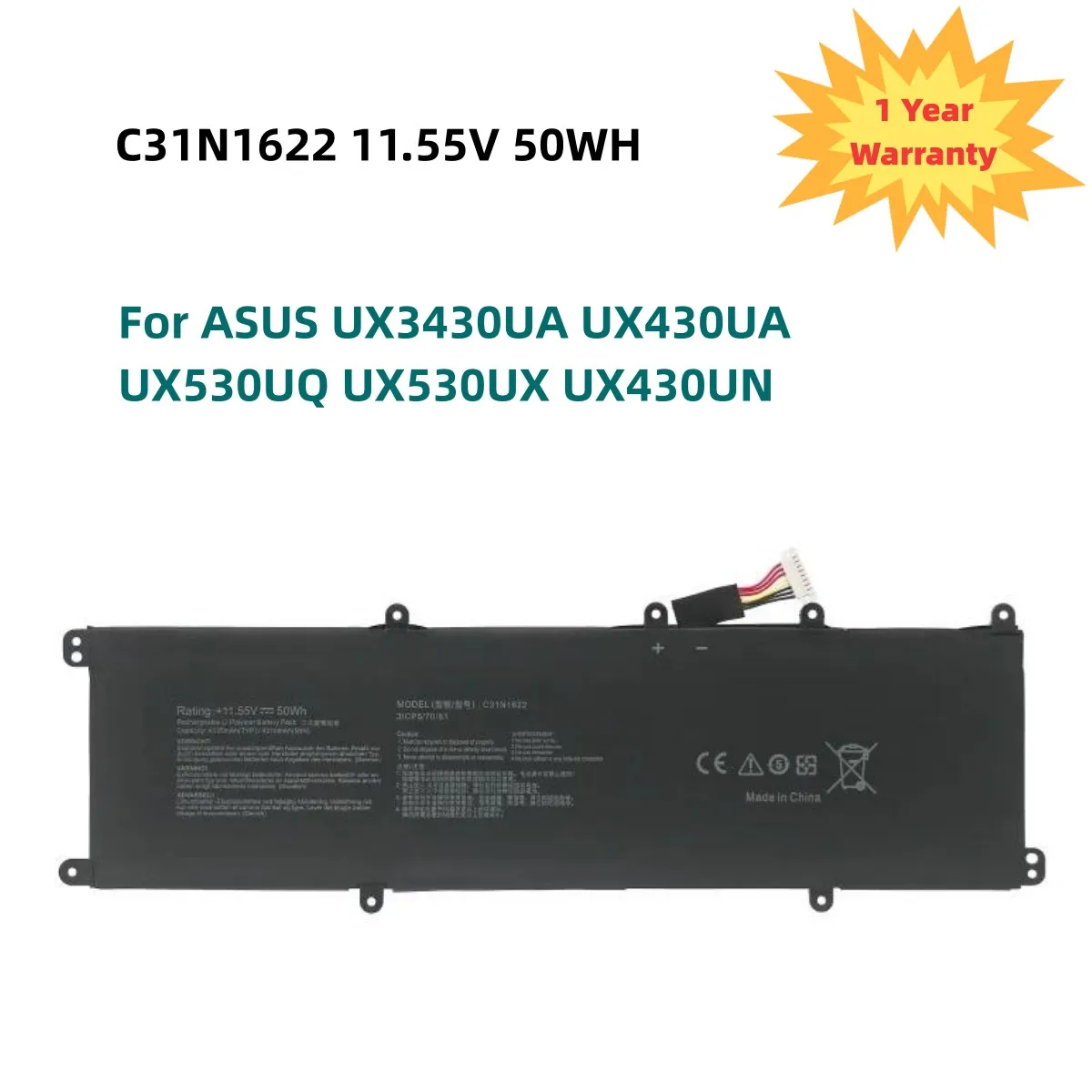 

New C31N1622 11.55V 50WH Laptop Battery for ASUS UX3430UA UX430UA UX530UQ UX530UX UX430UN