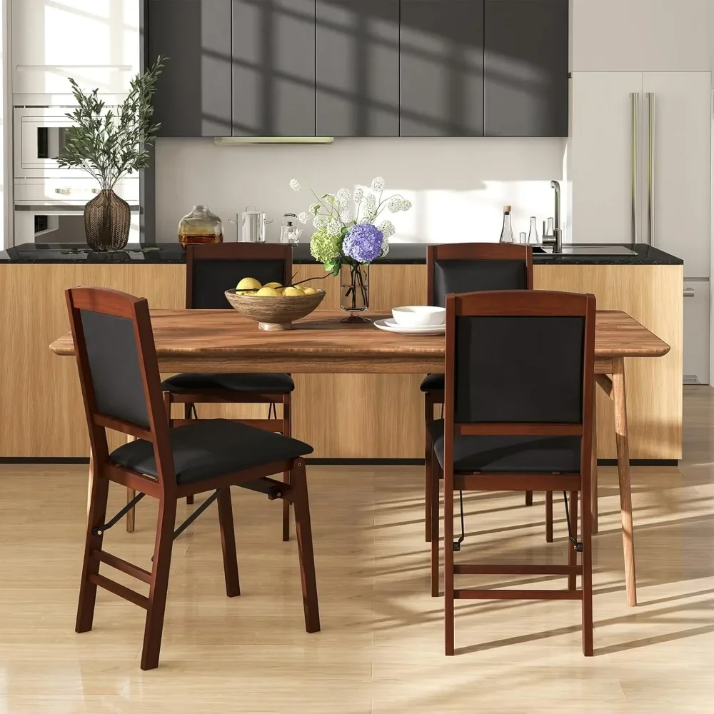 Folding Dining Chairs Set of 4, Foldable Wood Kitchen Chairs with Padded Seat, Solid Wood Frame, Max Load 400 Lbs