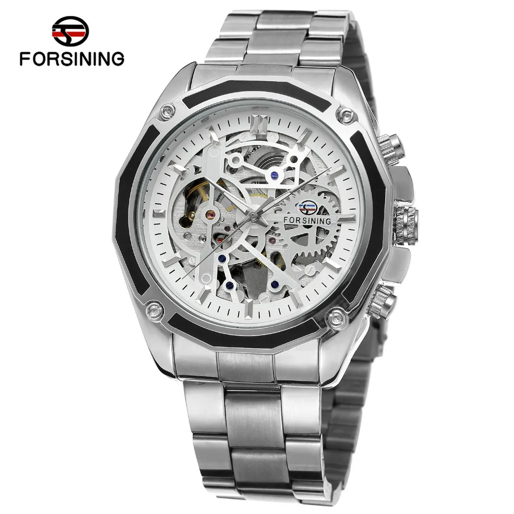 Fashion Forsining Top Brand Men Watch  Casual Hollow Mechanical Automatic Clock Waterproof Sports Full Steel Business Man Watch