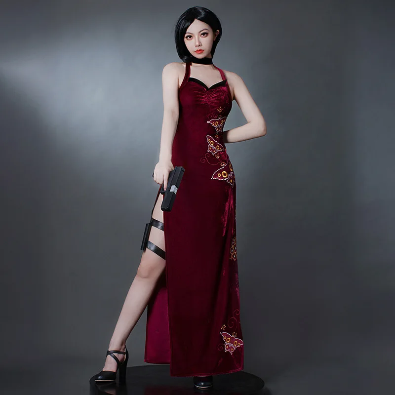 

Костюм для косплея Resident Evil 4, Ада Вонг, платье Cheongsam с высоким разрезом, сексуальный игровой наряд, женский