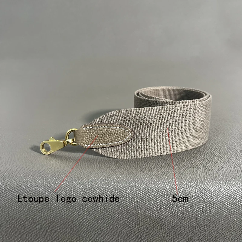 Etoupe Togo 5cm Wide Canvas belt Steel Buckle Genuine Leather Hand Sewn Suitable For Kelly Bags, Shoulder Straps