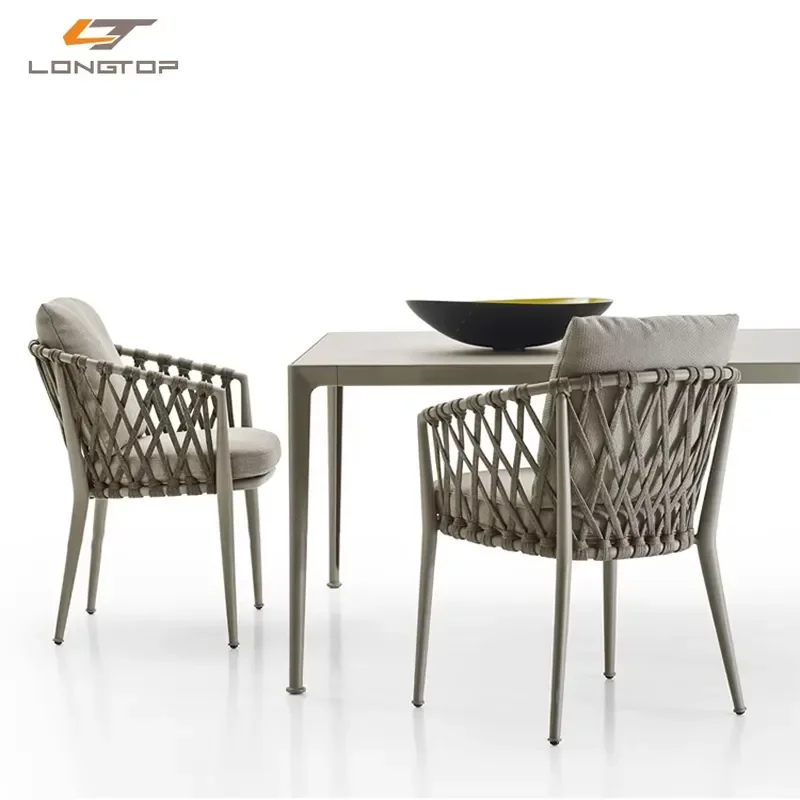 Wholesale in Stock Alfresco Dining Cafe Aluminum Frame Weaving Rope Dining Outdoor Chair