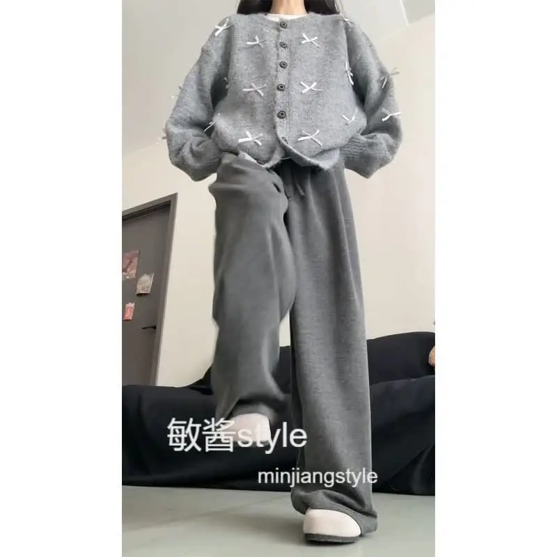 레이지 레트로 가을 겨울 신상 하이웨이스트 드로스트링 다용도 출퇴근 캐주얼 스트레이트 와이드 팬츠