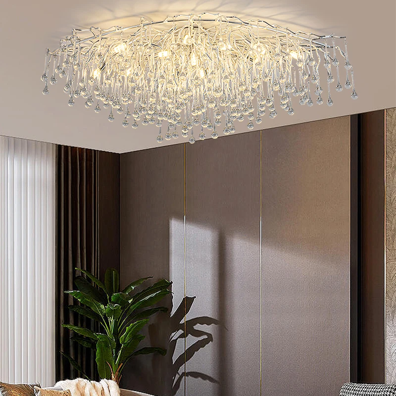 Restaurant Light Luxury New Main Light Crystal Chandelier Water Drop Tree Branch Living Room Restaurant Luxury Villa Crystal