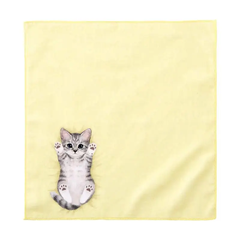 Pocket Handkerchief Square Sweat Absorbing Handkerchiefs Soft Small Hand Towel Cartoon Cat Pattern Hand Towel For Hands Face Bod