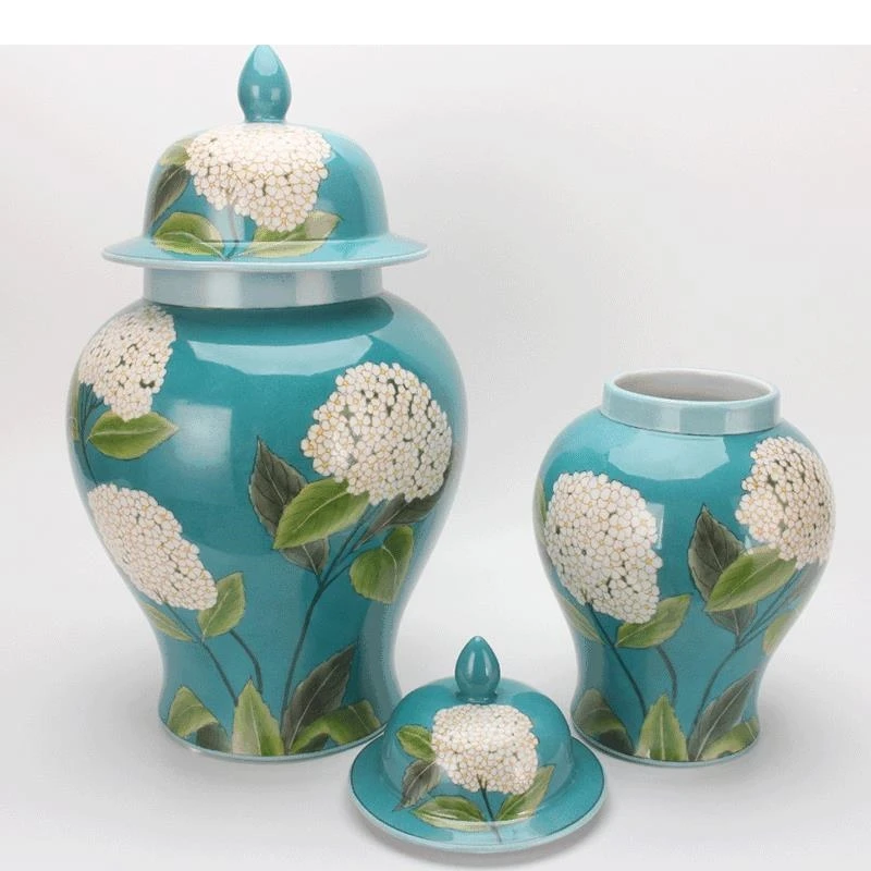 Dandelion Pattern General Jar with Lids Green Ceramic Vases Flower Arrangement Desk Decoration Jewelry Jars Cosmetic Containers