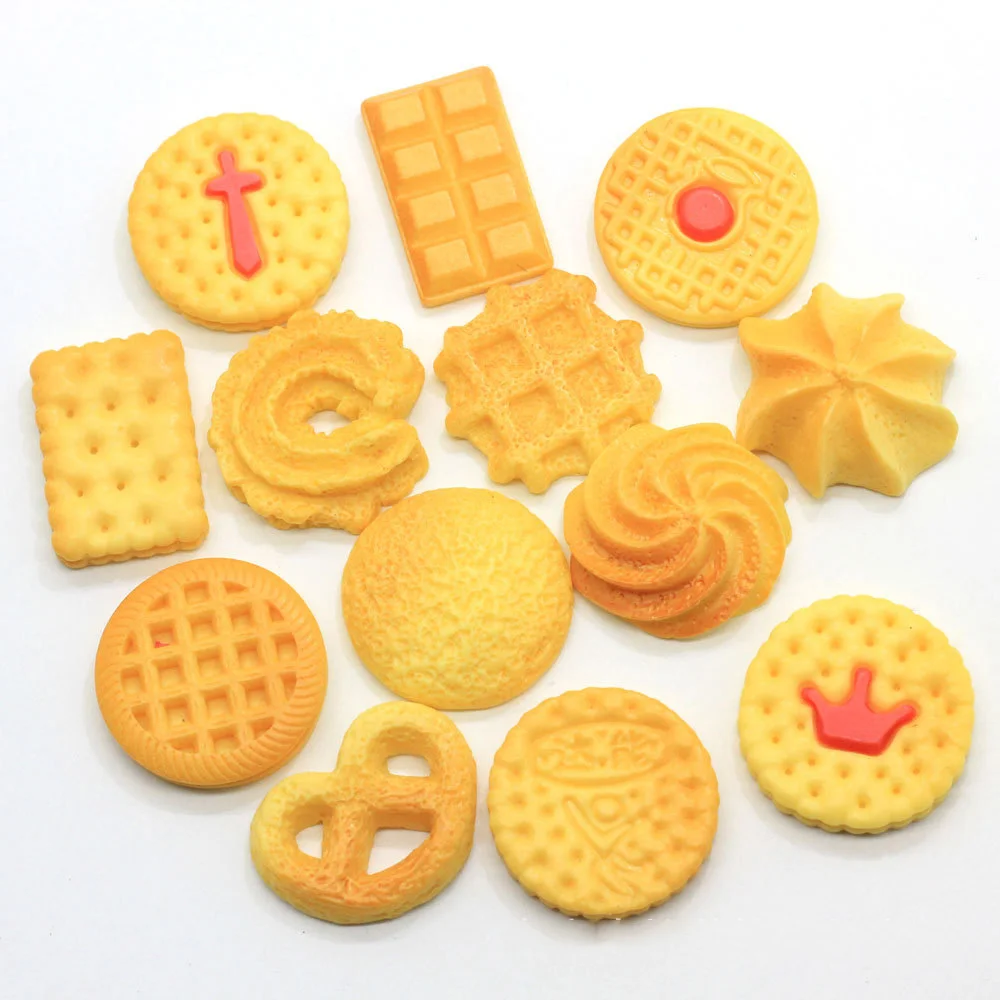 10Pcs Simulation Biscuits Flatback Resin Cabochon Fake Food Play Fit Phone Case Decoration Scrapbooking Craft DIY Accessories