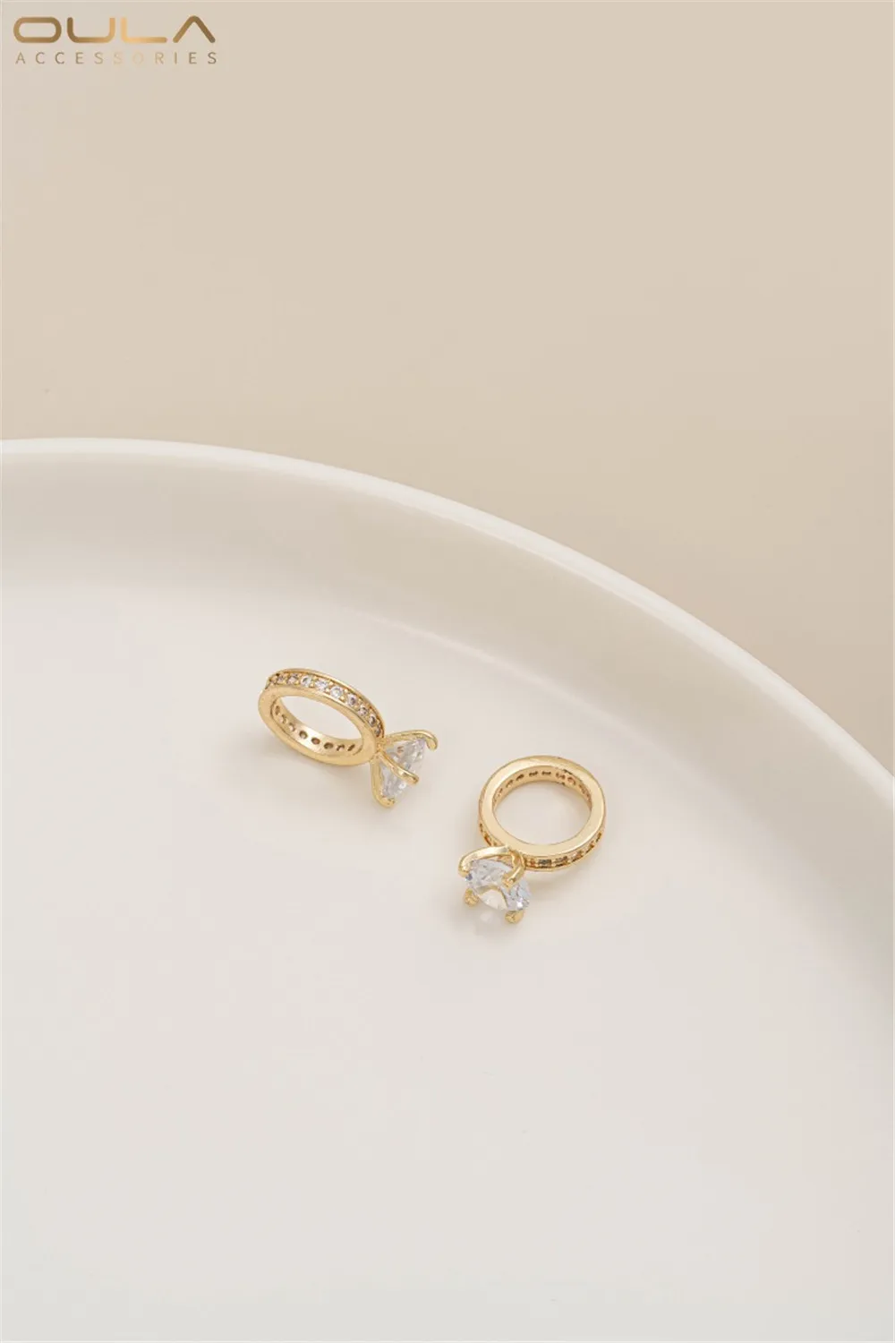1pcs 14K Gold-plated Zircon Ring Pendant, Diy Carat Diamond Ring, Necklace, Collarbone Chain Pendant