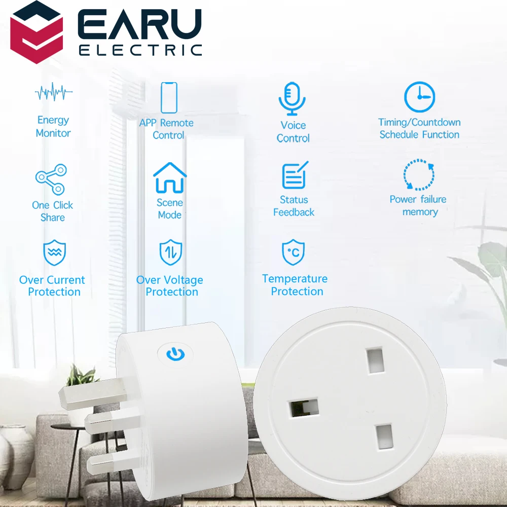 UK 13A Smart WiFi Power Plug with 2 Outlets Energy Monitor Timer Socket Outlet