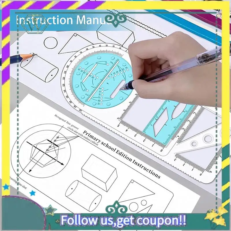 NEW Multifunctional Geometric Ruler, Geometric Drawing Template, Measuring Tool Draft Rulers For School