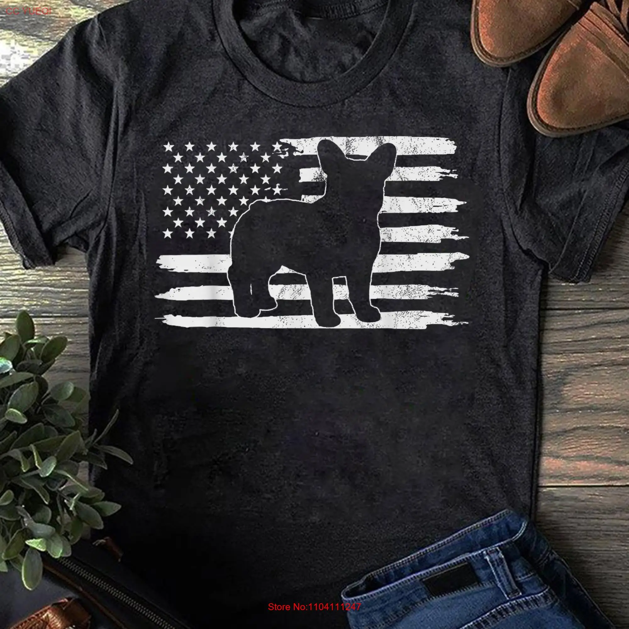 Frenchie 4th of July French USA Flag T Shirt for Dog Lovers Funny Bulldog Lover Mother's Day long or short sleeves