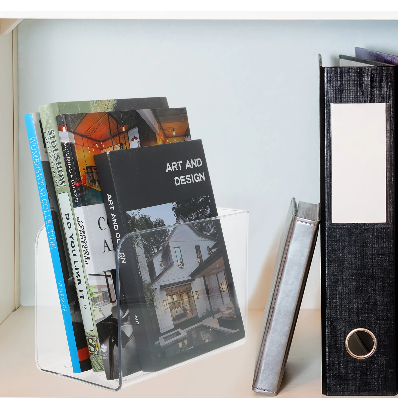 

Transparent Acrylic Book Holder Vertical Baffle Organizer for Desktop Office Home Books Magazine Files Bookends Decorative Book