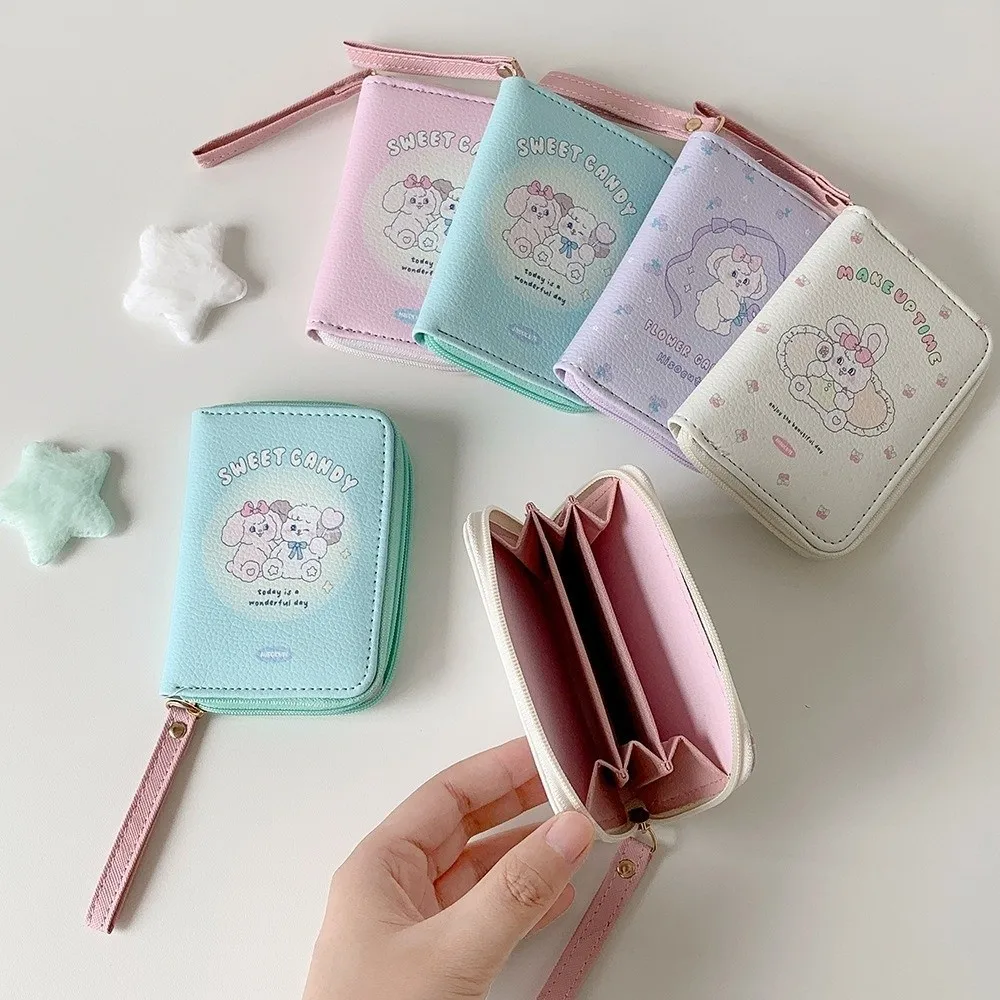 Uroczy portfelik na monety z ekoskóry z motywem kreskówkowym, składany na 3 części, mini portfel, uroczy etui na karty z kotem dla dziewczyn