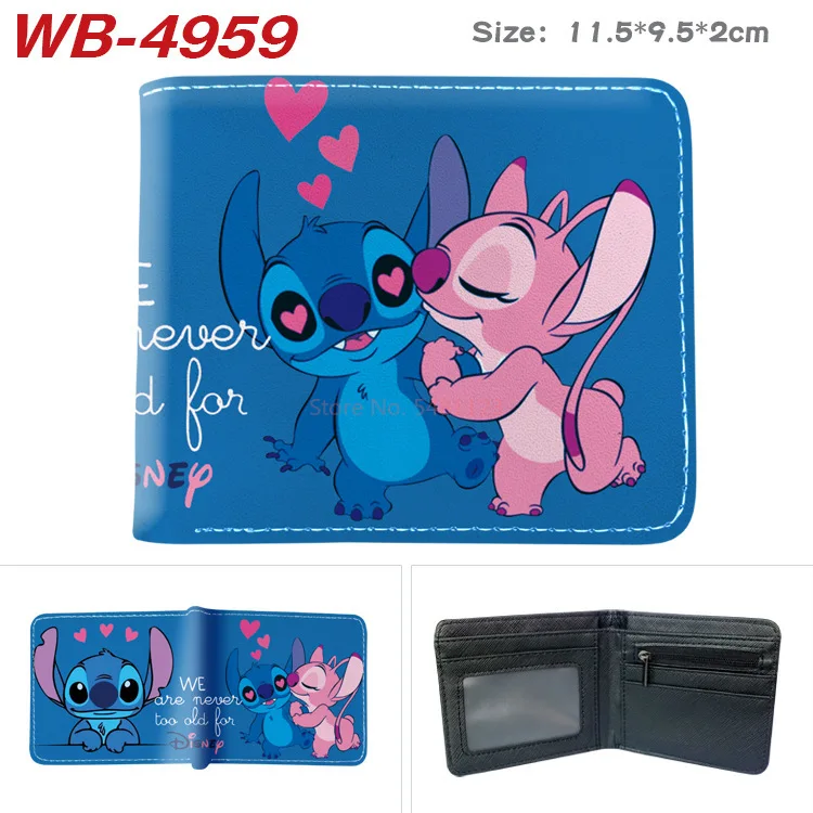 Kawaii Stitch Angel Anime LiloStitch Figure Stampa di cartoni animati Anime Piccolo portafoglio in PU Borsa per carte Portamonete Coppia per bambini Regalo di Natale