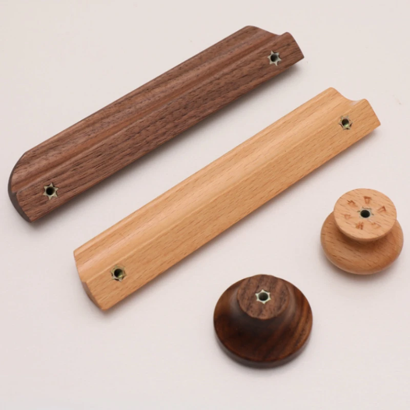 Furniture Hardware Natural Wood Furniture Handles Kitchen Door Knobs Cabinets Pulls Beech Wooden Handles for Drawers
