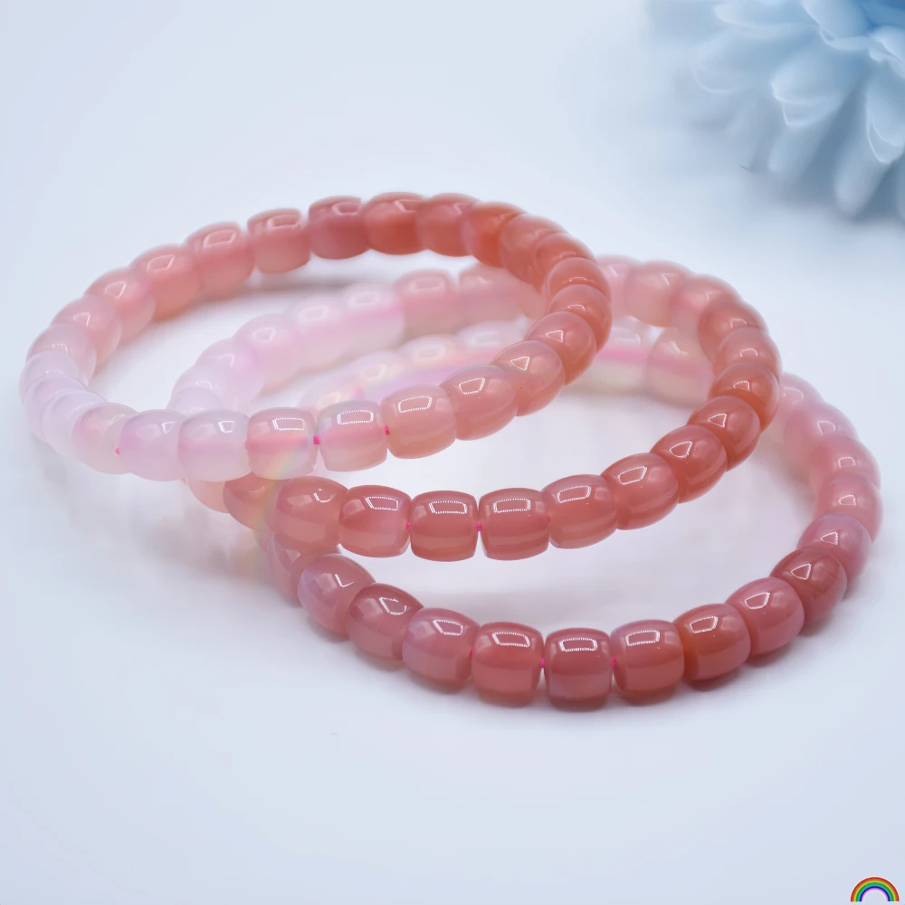Natural Salt Source Agate Peach Blossom Powder Gradient Straight Cut Hand String Peach Yao Zhuohua Fresh Jade Bracelet Rwbuye