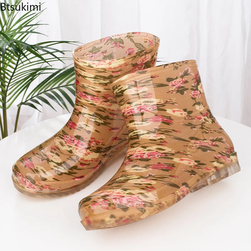 Fashion Women's Waterproof Rain Boots Warm Fleece Lined Anti Slip Kitchen Work Shoes Comfortable Outdoor Rain Shoes Short Boots view 3