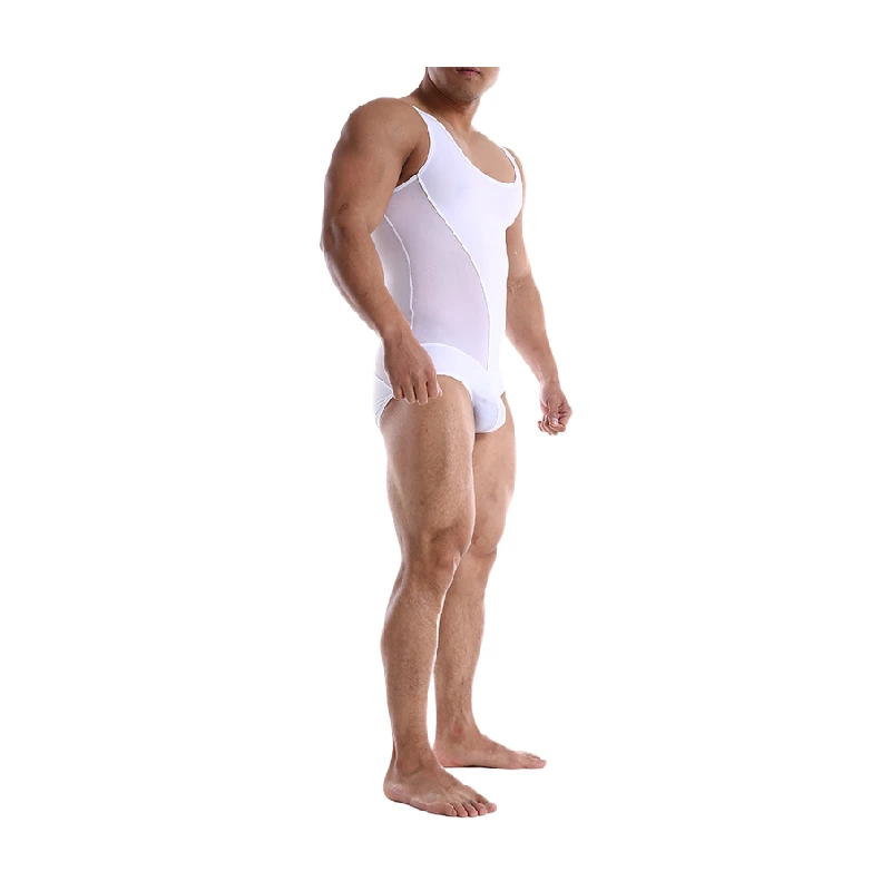 Summer Men One-piece Swimwear BOYTHOR Swimsuit Sleeveless Mesh Splicing Swimming Shorts   Wetsuit Bathing Suit Beachwear