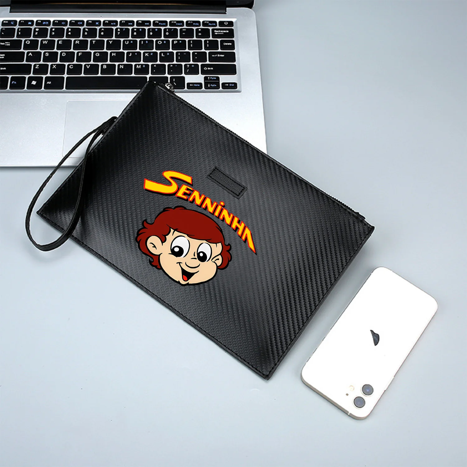 شعار الوجه المبتسم مع شعر أحمر حقيبة يد رجالية أنيقة مطبوعة من البولي يوريثان عصرية وعملية للحمل اليومي #2