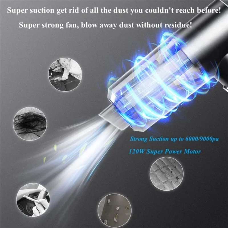 B25B 1Set Car Vacuum Cleaner Strong Suction Car Vacuum Cordless Rechargeable Wireless Handheld Black