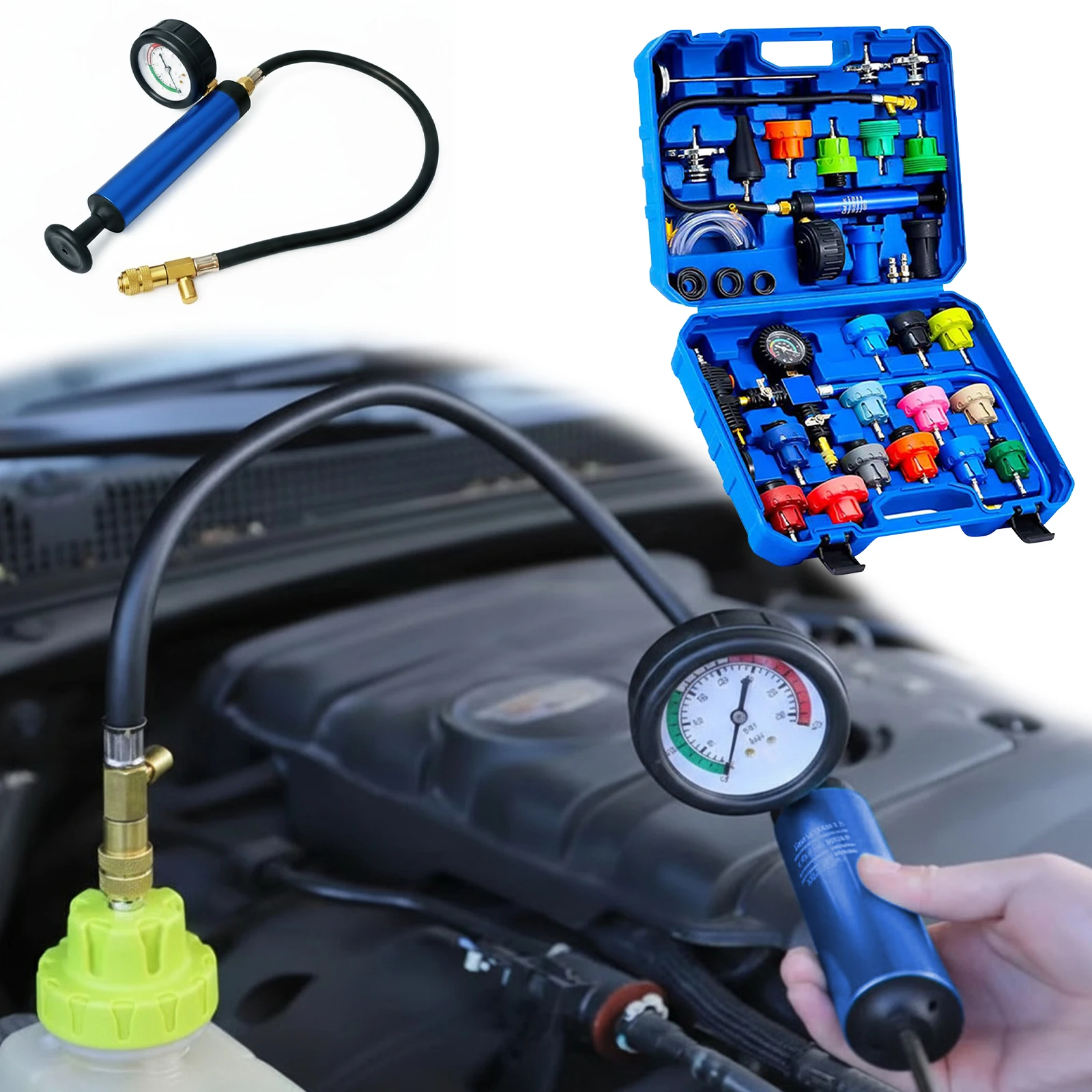 

31 Pcs Cooling System Water Tank Leak Test Detector Set for Many Vehicles(Blue)