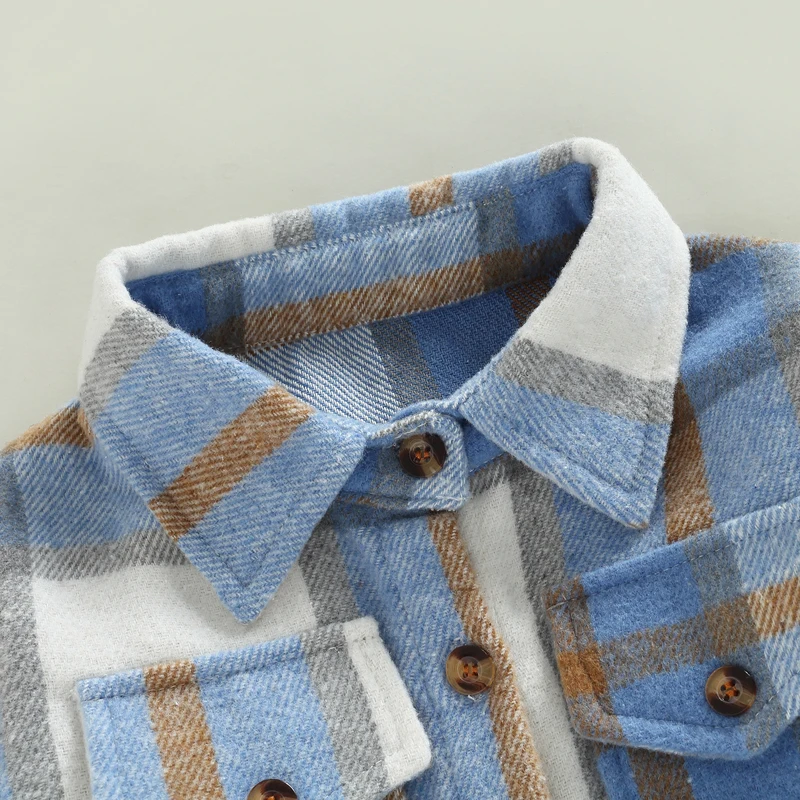 أزياء أطفال طفل منقوشة قميص سترة الأطفال عارضة التلبيب كم طويل زر حتى سترة سترة معطف الخريف الفتيان الفتيات الملابس