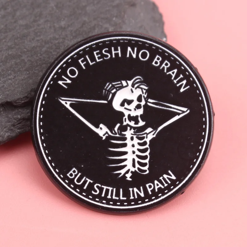 

Skeletal Paradox Enamel Pin - 'No Flesh No Brain' Bone Poetry with Gothic Humor, Darkly Comic Jewelry for Philosophy Nerds & Mor