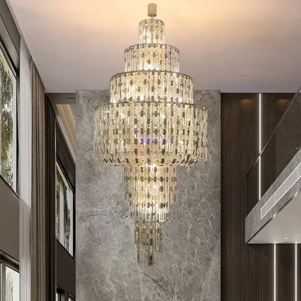 Modern Luxury Crystal Chandeliers Lights Fixture Unique Design American LED Hanging Lamp Big Long European Indoor Droplight