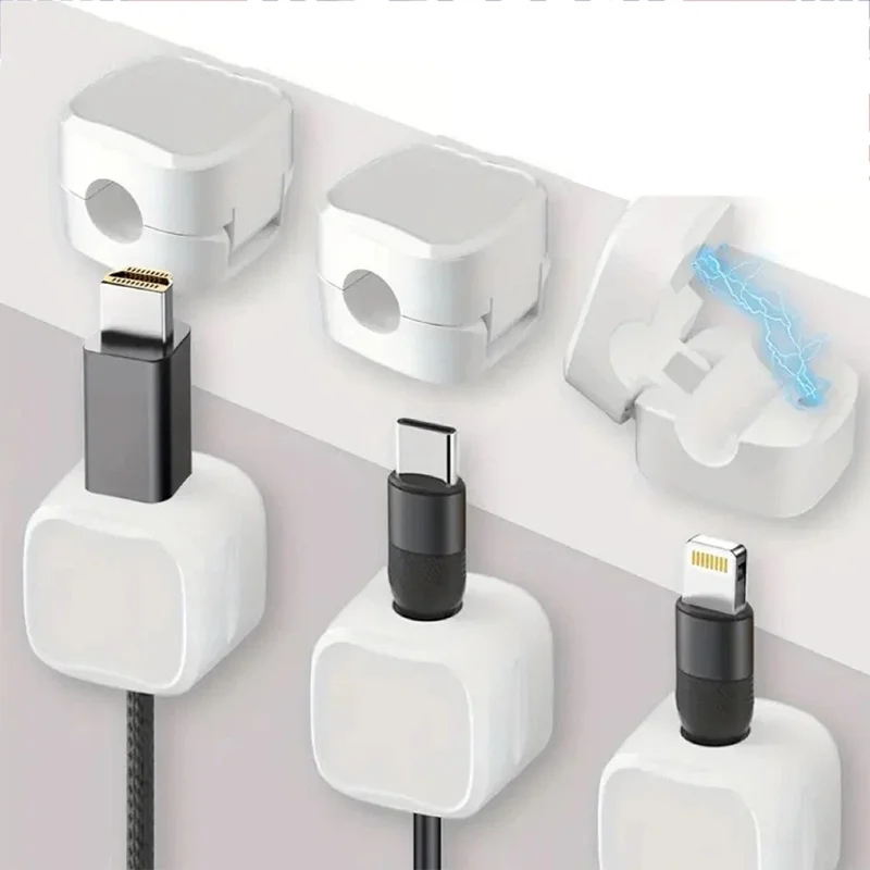 6 Pcs Desktop Magnetic Cable Clip Winder Holder Adhesive Wire Keeper Cord Cable Organizer USB Charging Cables Winder For Office