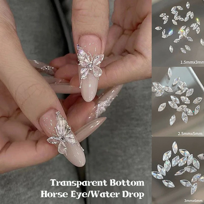 20 piezas de circonita brillante para uñas, dijes de diamantes de imitación, gemas de lujo para decoración de uñas 3D, calcomanía para manicura con purpurina para uñas