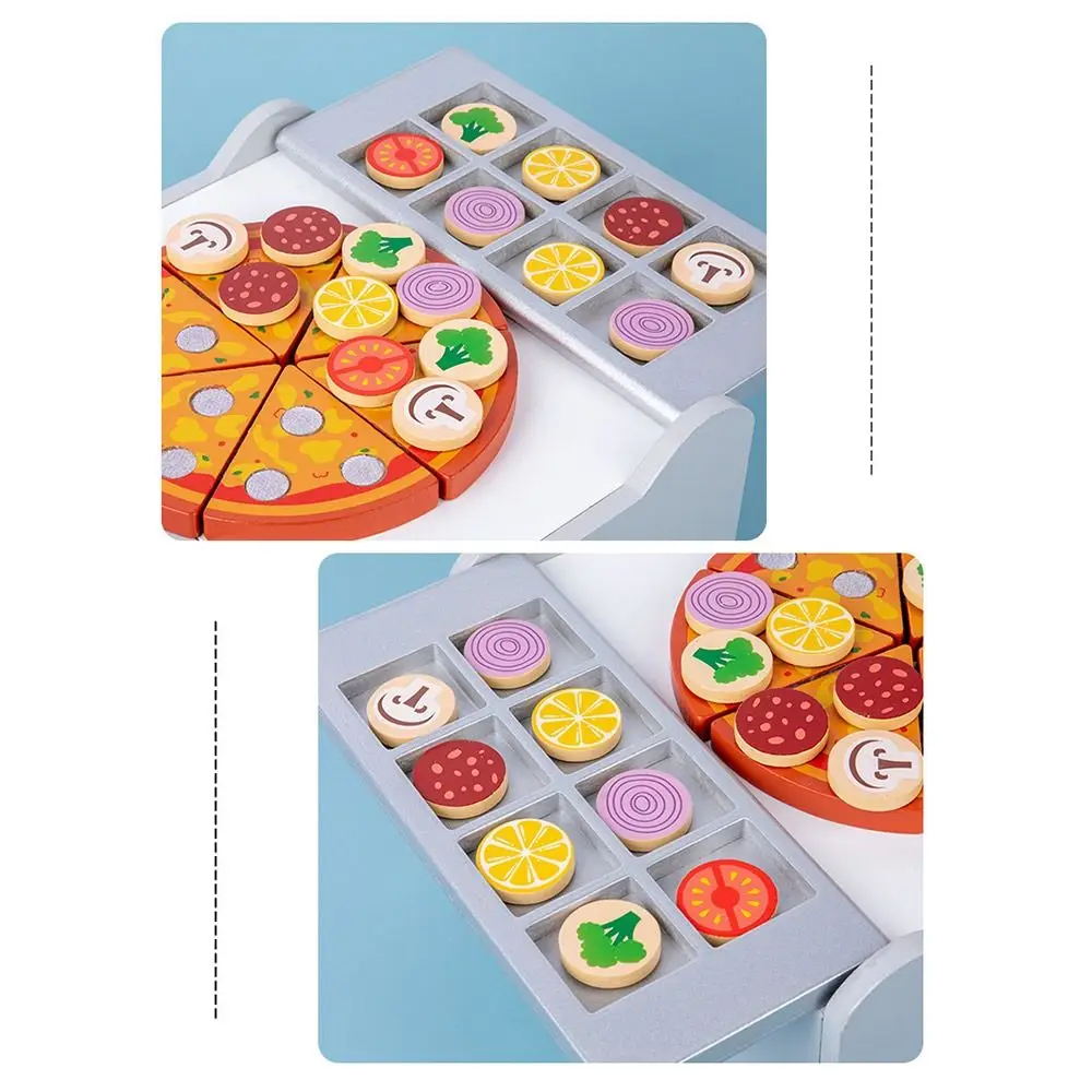 Multicolorido montessori brinquedos de madeira jogando casa simulação pizza forno brinquedos diy dos desenhos animados pizza cedo brinquedos educativos jogo