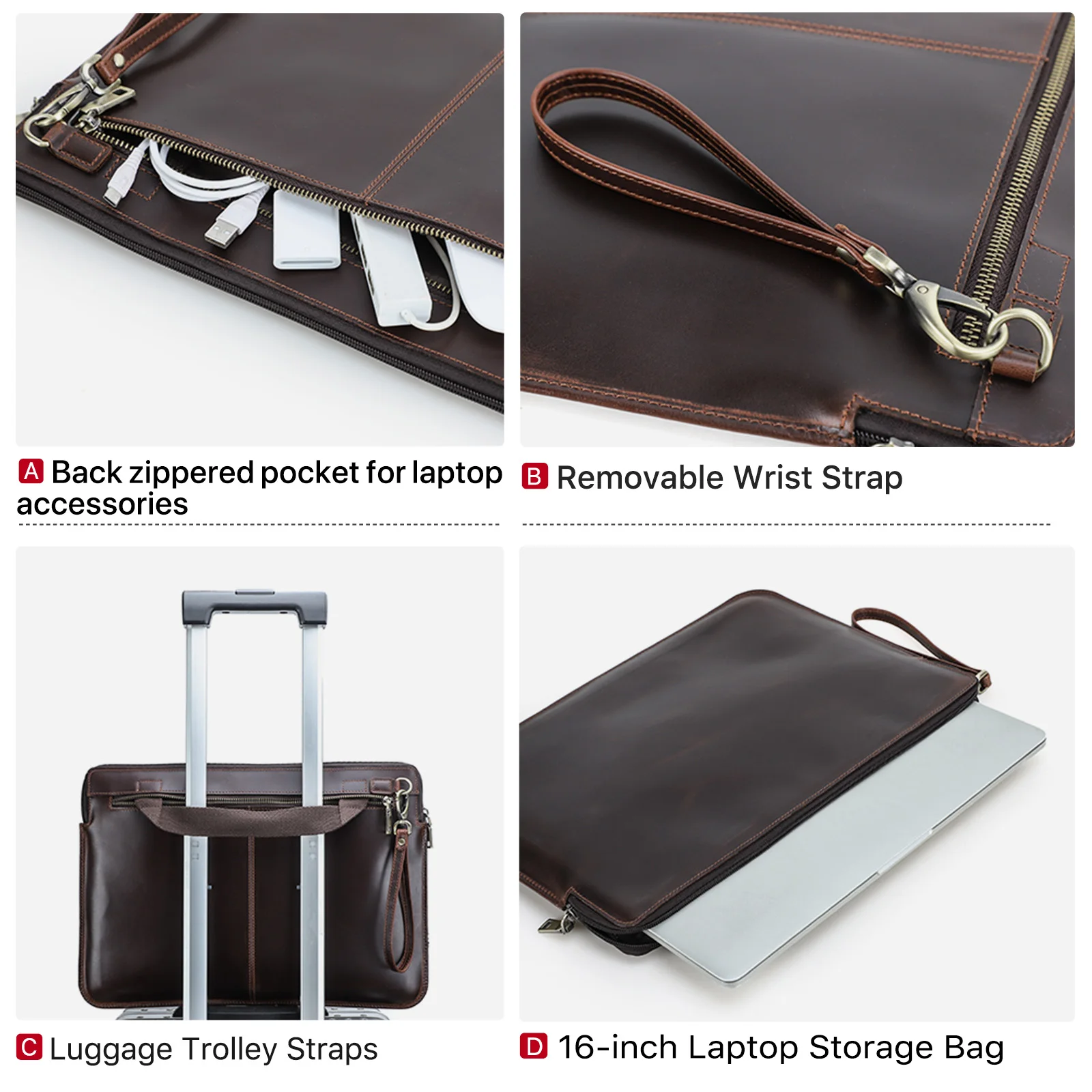 حافظة كمبيوتر محمول من الجلد الطبيعي لجهاز ماك بوك برو 16 ديل ASUS جالاكسي بوك ثينك باد 16 بوصة حقيبة غطاء الكمبيوتر حقيبة الرجال