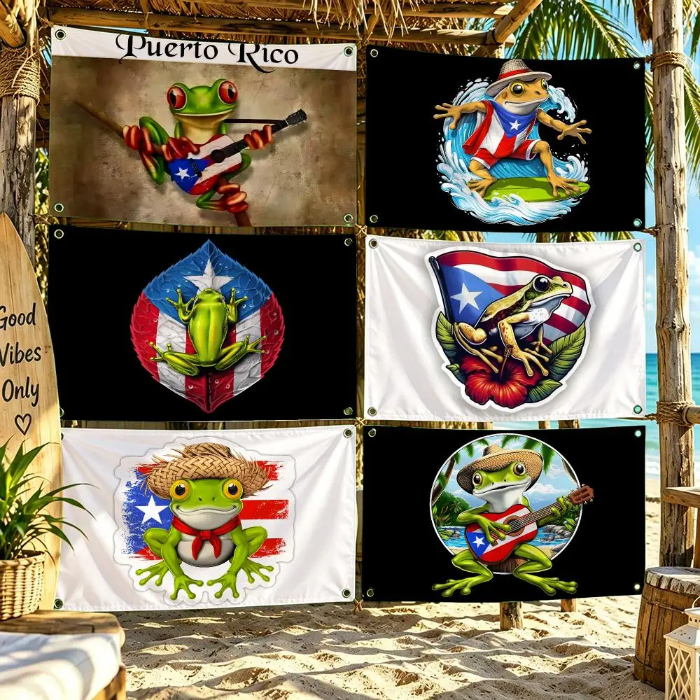 Puerto Rico Frog Meme Flags For Outdoor Party Home Living Room Bar Bedroom Decoration Soft Durable Tapestry Skin-friendly