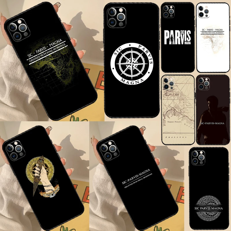 Sic Parvis Magna Uncharted funda para iPhone 11 12 13 14 15 16 Pro Max funda para iPhone 13 12 Mini XR X XS Max Plus
