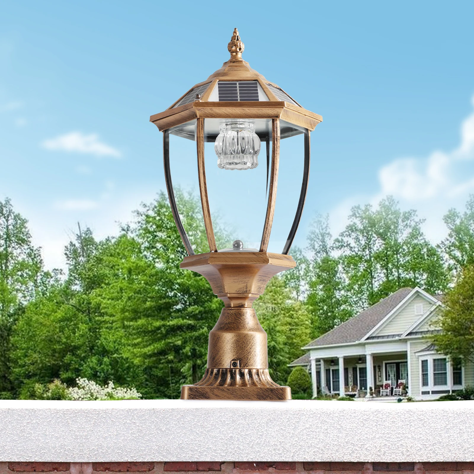 

Vintage Solar LED Post Light - Waterproof Outdoor Lantern- Antique Bronze Finish, Auto On/Off, Energy-Saving Decorative Lighting