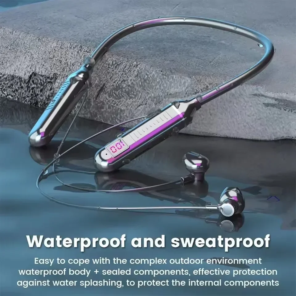 

YP ZLRLMHY Gaming LED Display HIFI Sports TWSTF Card Wireless Earphones Bluetooth 5.3 Neck Band Earphones