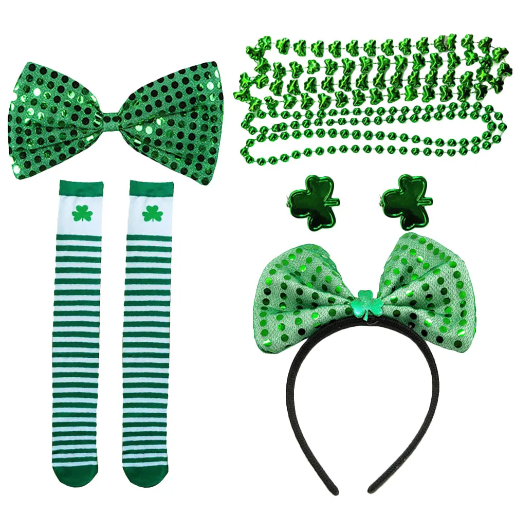 

6 Pcs Photo Props Costume Set St Patrick's Day Party Beard Necklace Bowknot Headb Socks Safe Materials