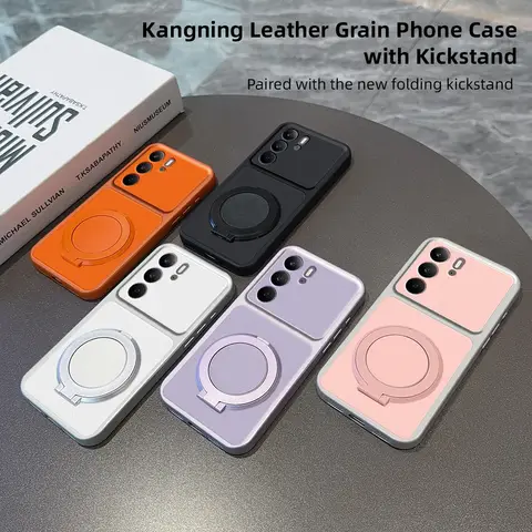Magnetic Rotating Bracket Case For Realme C75 C71 C67 C65 C63 C61 C35 C33 C31 C30 C21 C20 4G PU Lambskin Soft Back Cover