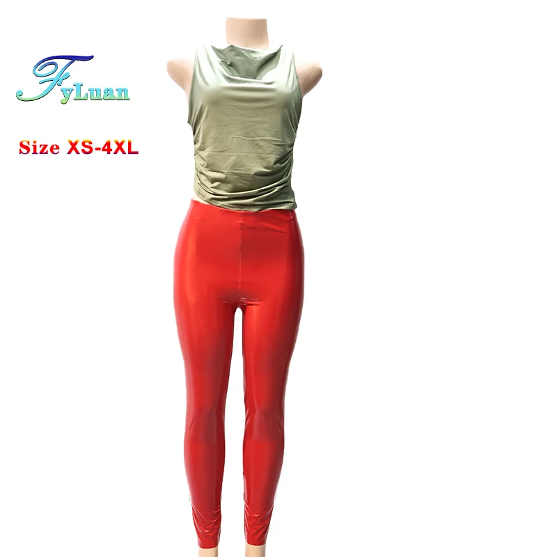 Leggings magros calças lápis calças finas brilhantes calças de yoga para o sexo feminino sexy pele amigável legging apertada calças tamanhos grandes XS-4XL