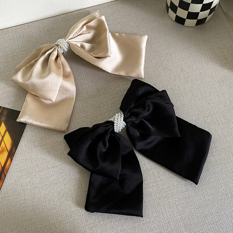 Double-sided Layer Bow Hair Clip Womens Satin Korean Large Spring Clip Fashion Girls Temperament Hundred Hair Accessories