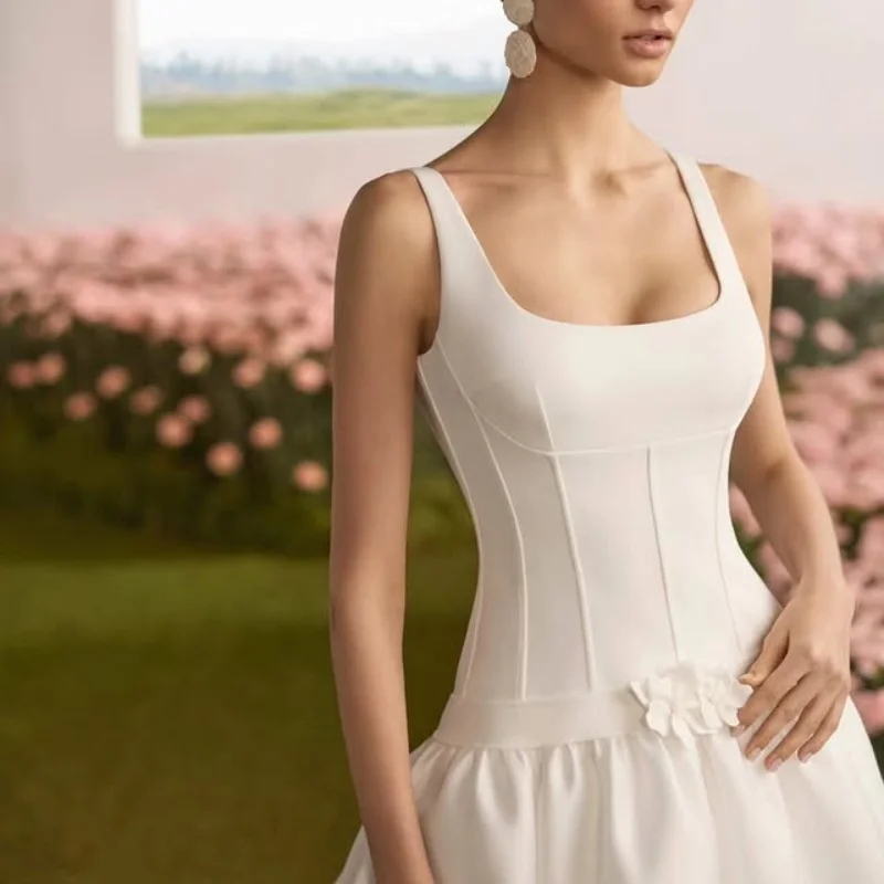 

satin ivory white Appliques Wedding Dresses flower off-shoulder Bridal Gowns Made Customized