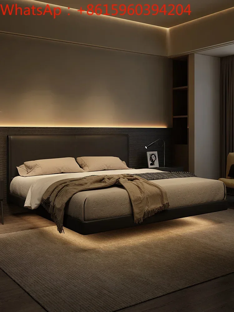 

bed Minimalist Suspended Modern Simple Black Leather Light Luxury Master ding 2023 New Double with Induction