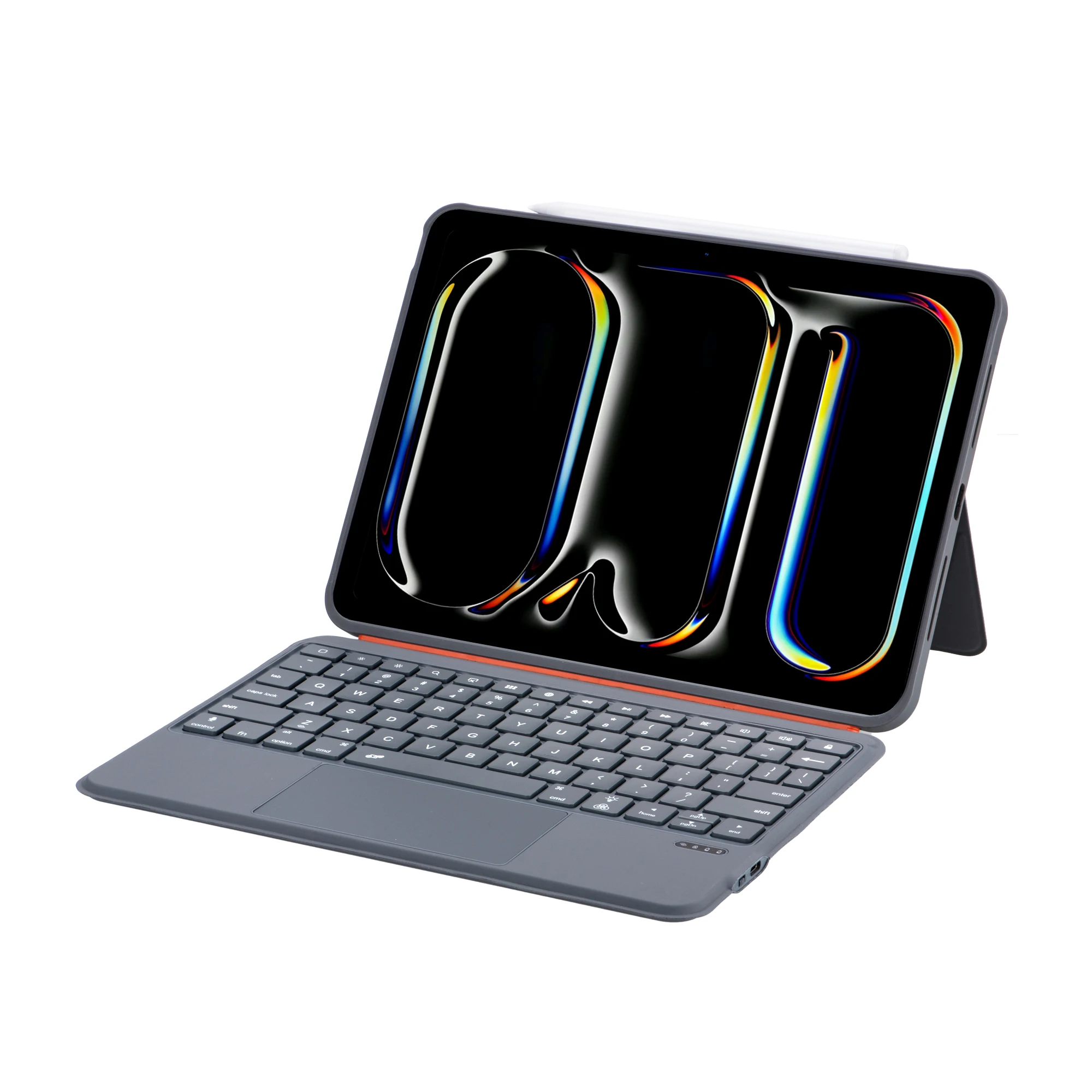 حافظة جلدية K07 لجهاز iPad (2025) / Air 11 (2025) / Air 11 (2024) لوحة مفاتيح معدنية دوارة متوافقة مع البلوتوث مع إضاءة خلفية