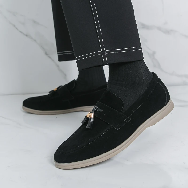 Fashionable Tasseled Loafers New Men's Suede Comfortable Soft Sole Spring Brand Breathable Pointed Tassel Low Cut Casual Shoes