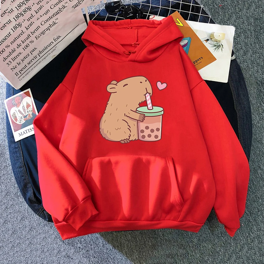 Sweat-shirt à capuche unisexe, Kawaii Bubble Tea Capybara, pour femmes/hommes, graphique esthétique drôle, Harajuku, automne hiv