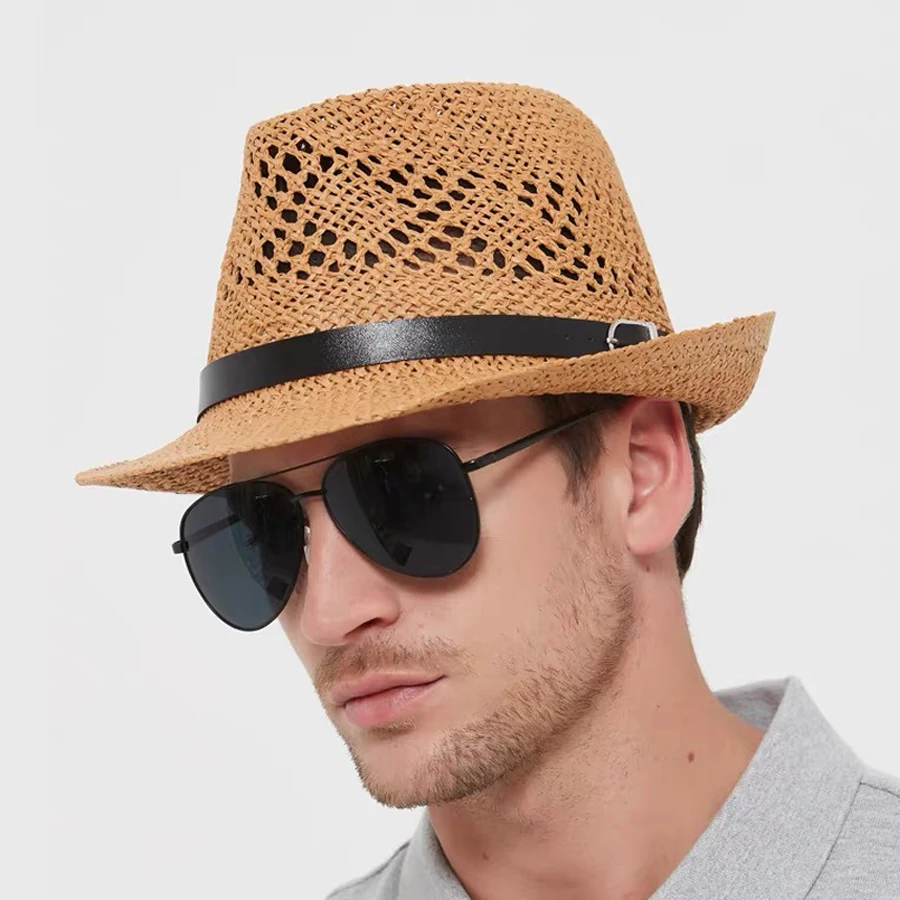 

Fashion Men Panama Straw Hat Summer Travel Sunshade Gangster Cap