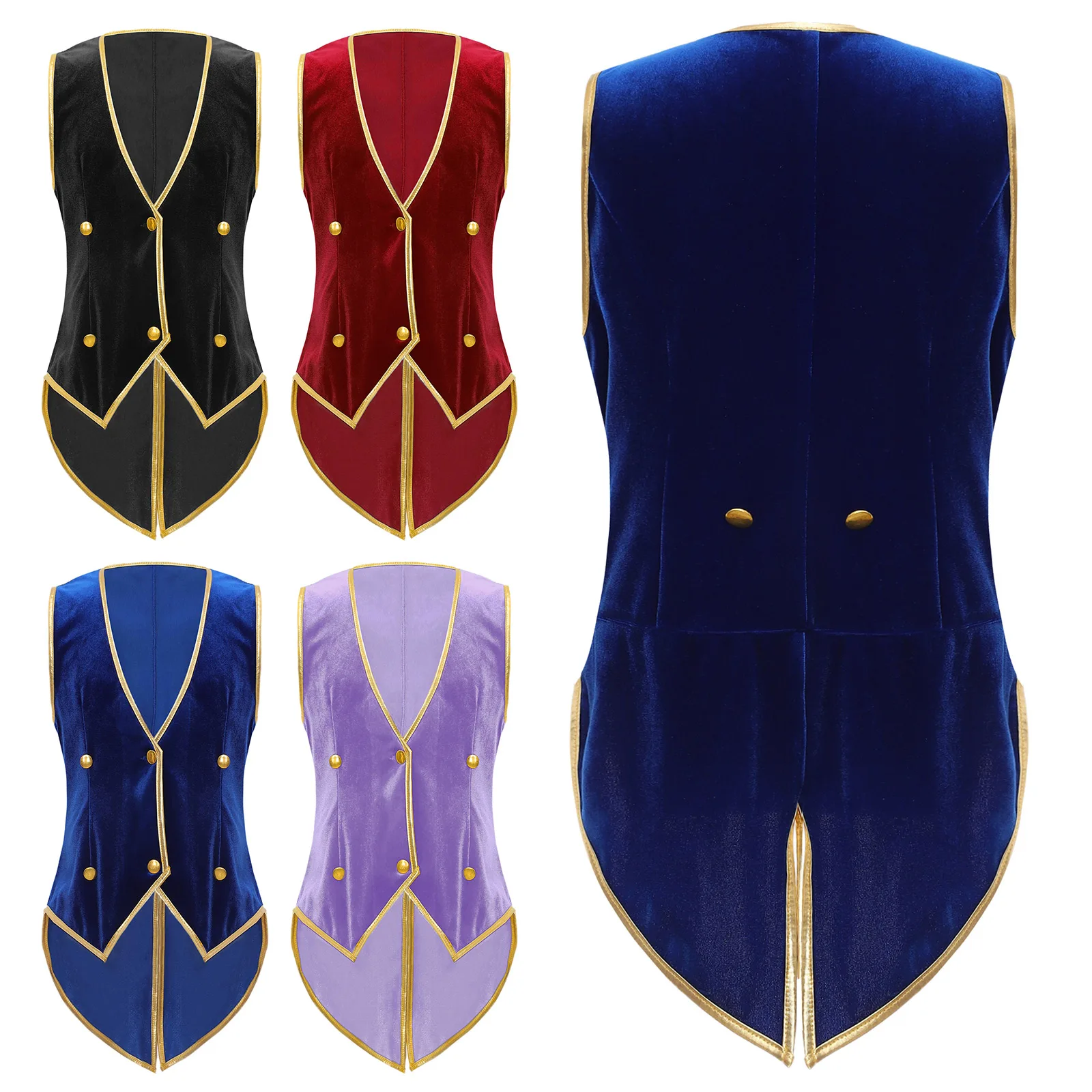 Vintage Boys Girls Velvet Gentleman Tuxedo Medieval Victorian Tailcoat Vest Steampunk Jacket Halloween Party Cosplay Costume